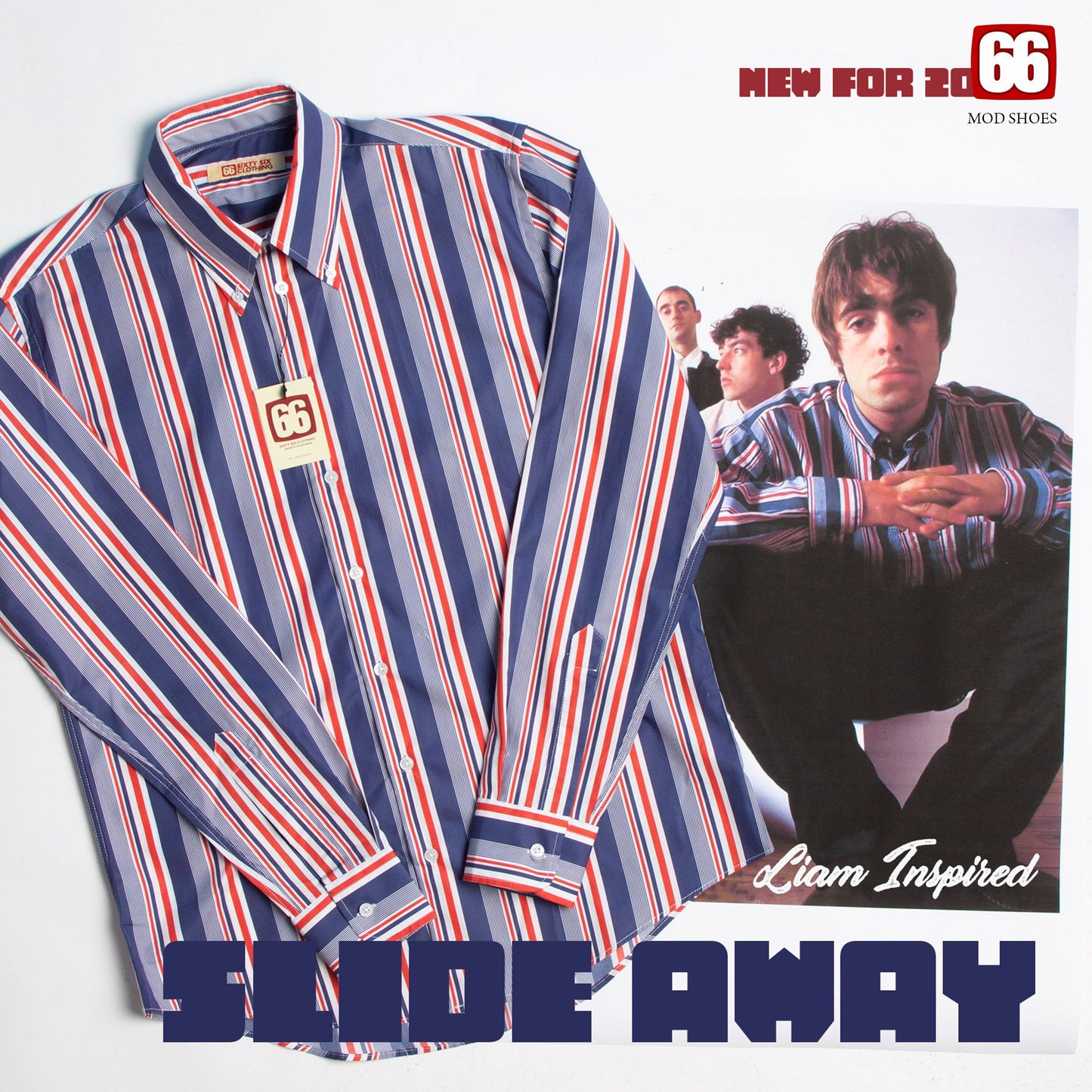 The "Slide Away" Shirt RWB Stripe - Liam Gallagher Oasis Inspired by 66 Clothing
