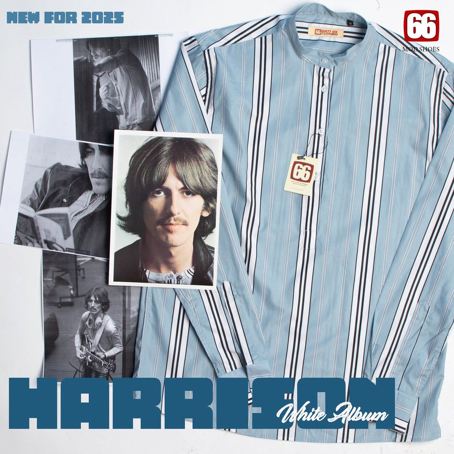 The “Harrison White Album” Stripe Shirt – George Harrison Beatles Inspired by 66 Clothing