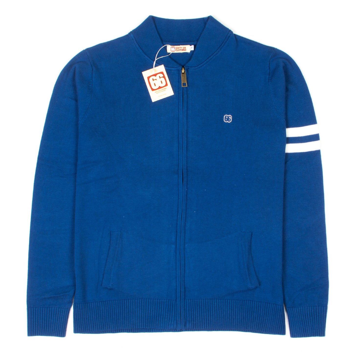 The Blake Zip-Through Cardigan in Classic Blue - 60s Surf Inspired
