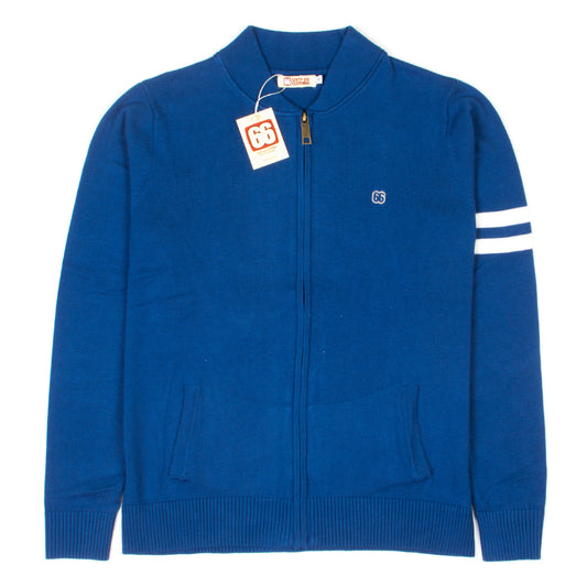 The Blake Zip-Through Cardigan in Classic Blue - 60s Surf Inspired