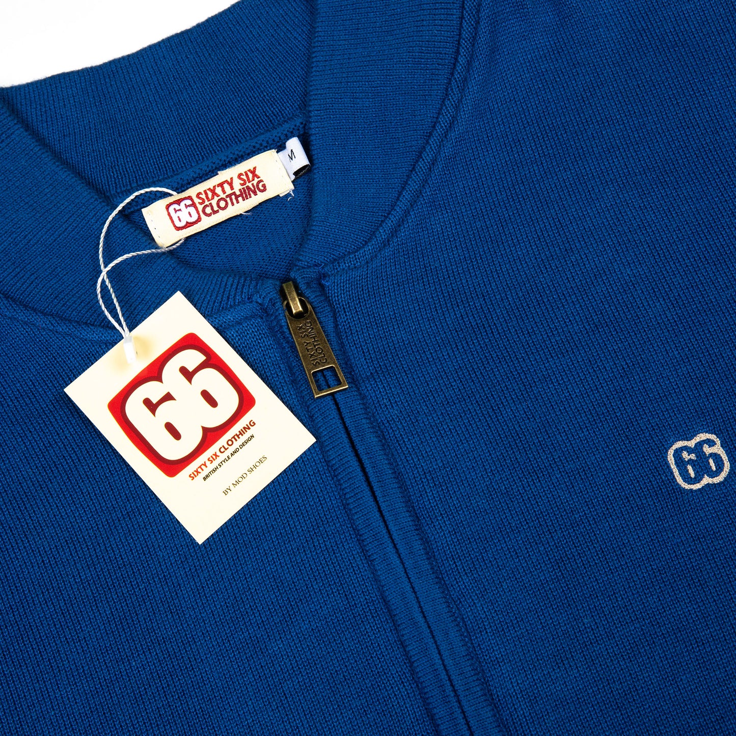 The Blake Zip-Through Cardigan in Classic Blue - 60s Surf Inspired