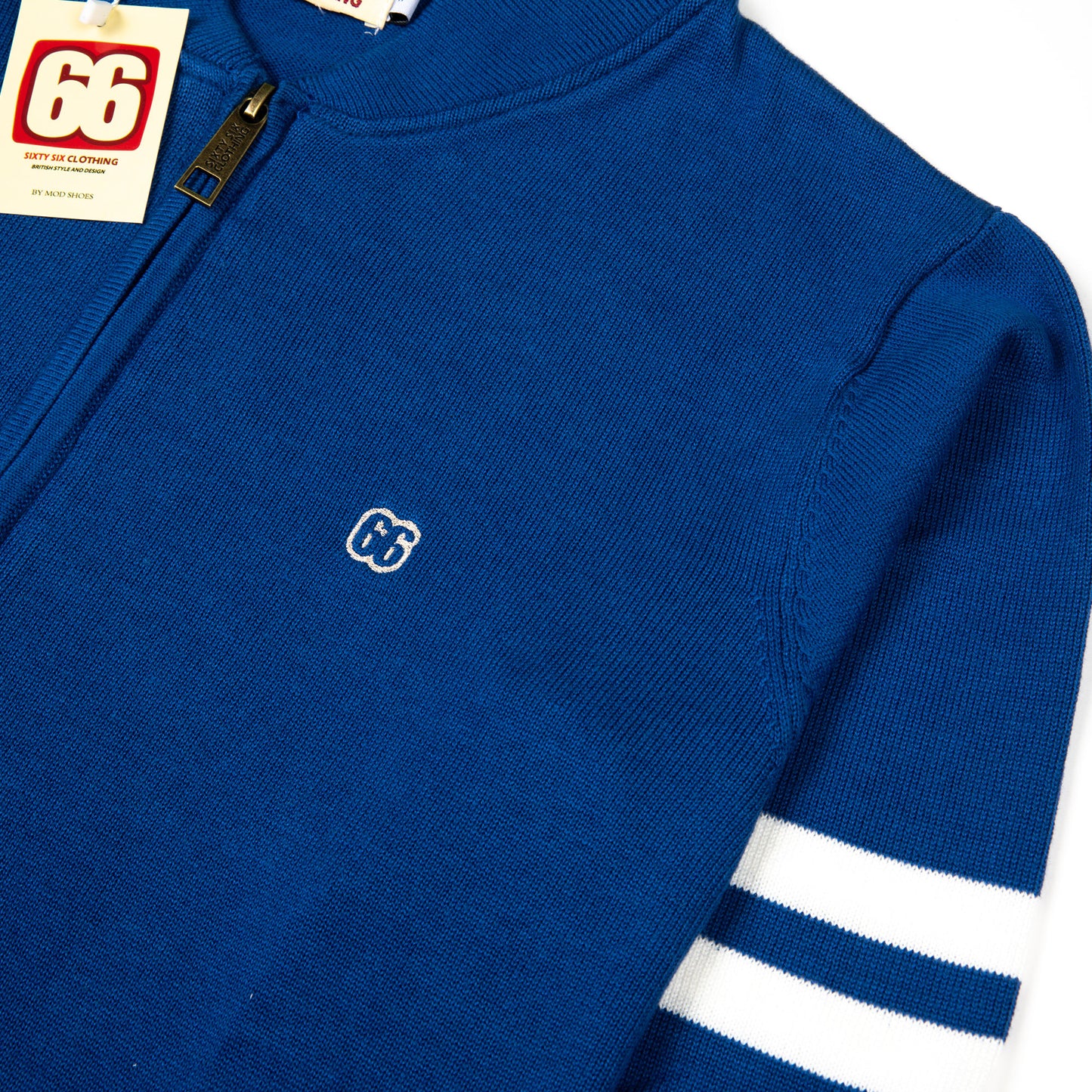 The Blake Zip-Through Cardigan in Classic Blue - 60s Surf Inspired