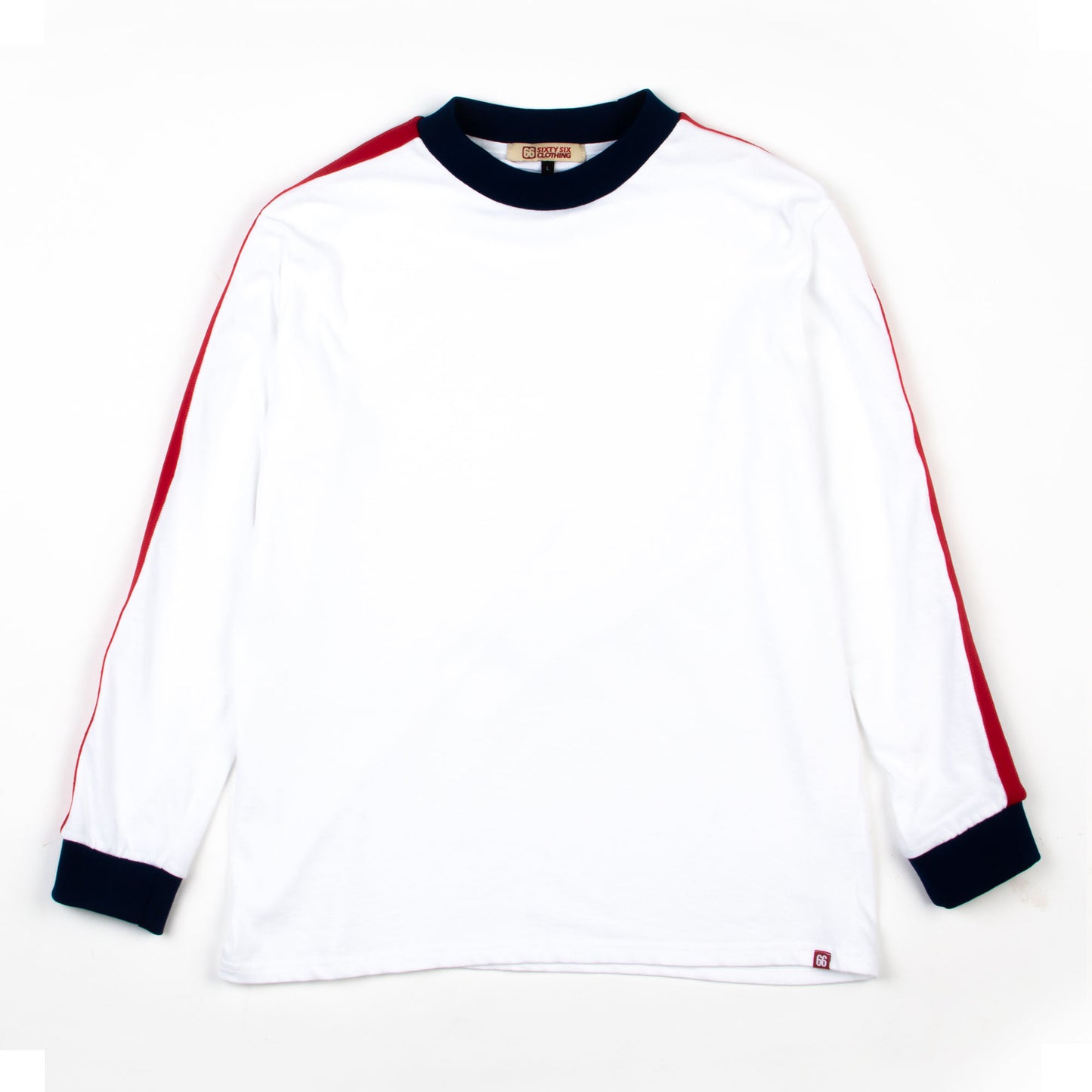 The ‘Euro’ Top White – Red Blue Stripe Long Sleeve By 66 Clothing Made In UK
