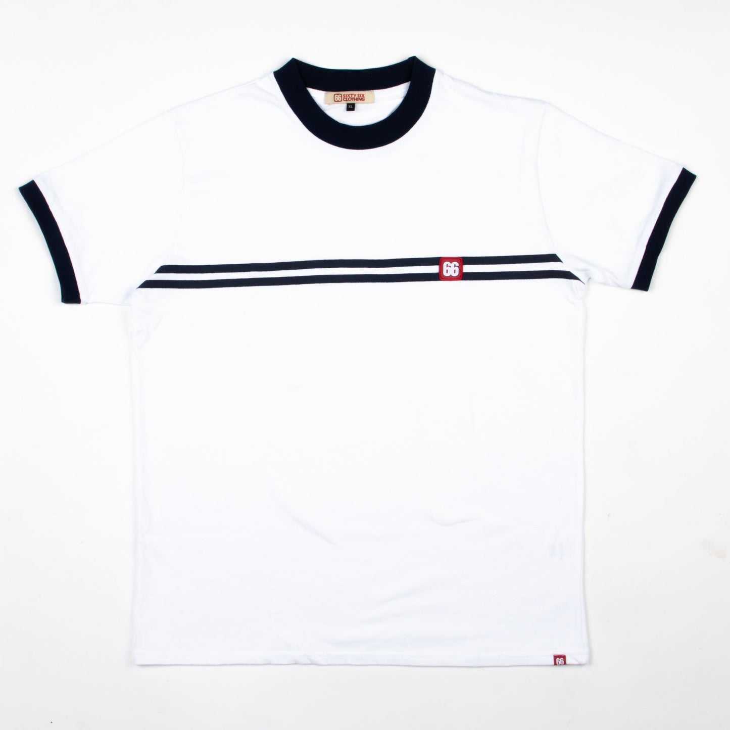 White and Blue Horizontal Stripe “Racer” T-Shirt By 66 Clothing Made In UK