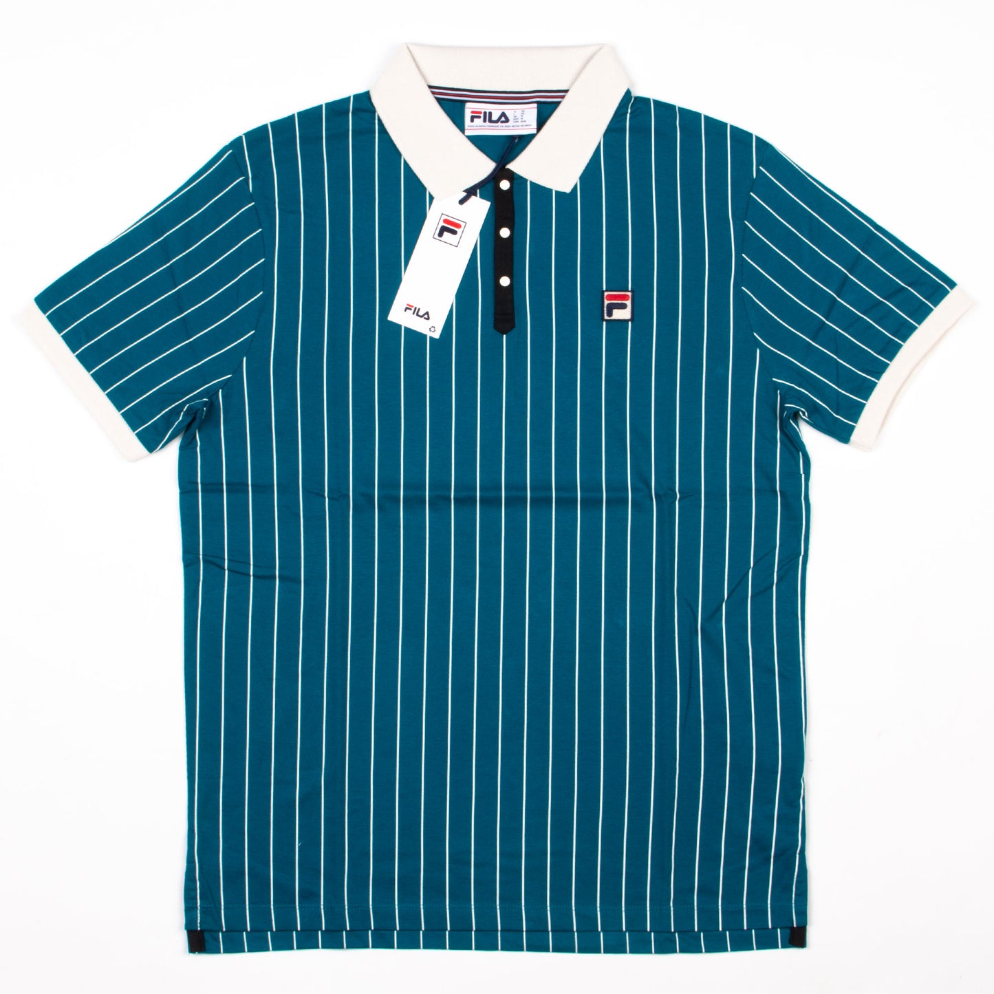 FILA BB1 Striped Polo in Deep Lagoon/Gardenia/Black