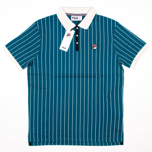 FILA BB1 Striped Polo in Deep Lagoon/Gardenia/Black