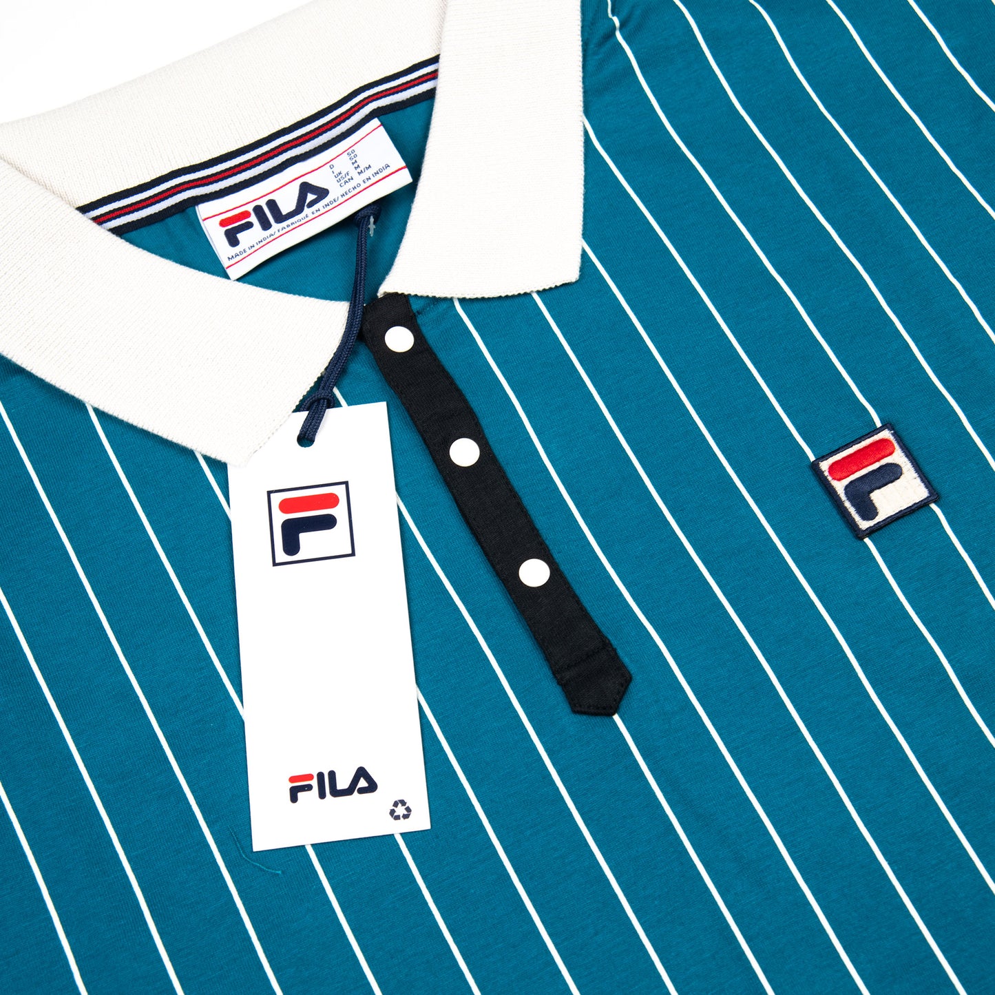 FILA BB1 Striped Polo in Deep Lagoon/Gardenia/Black