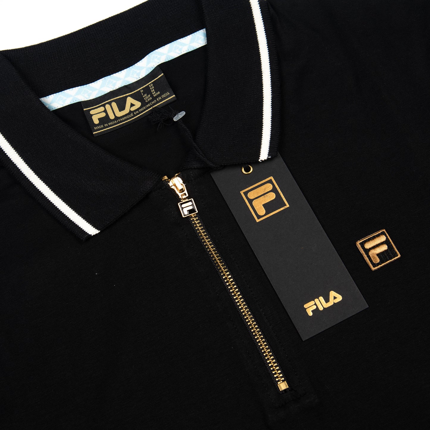 FILA Lemar Tipped Polo Shirt in Black/Egret