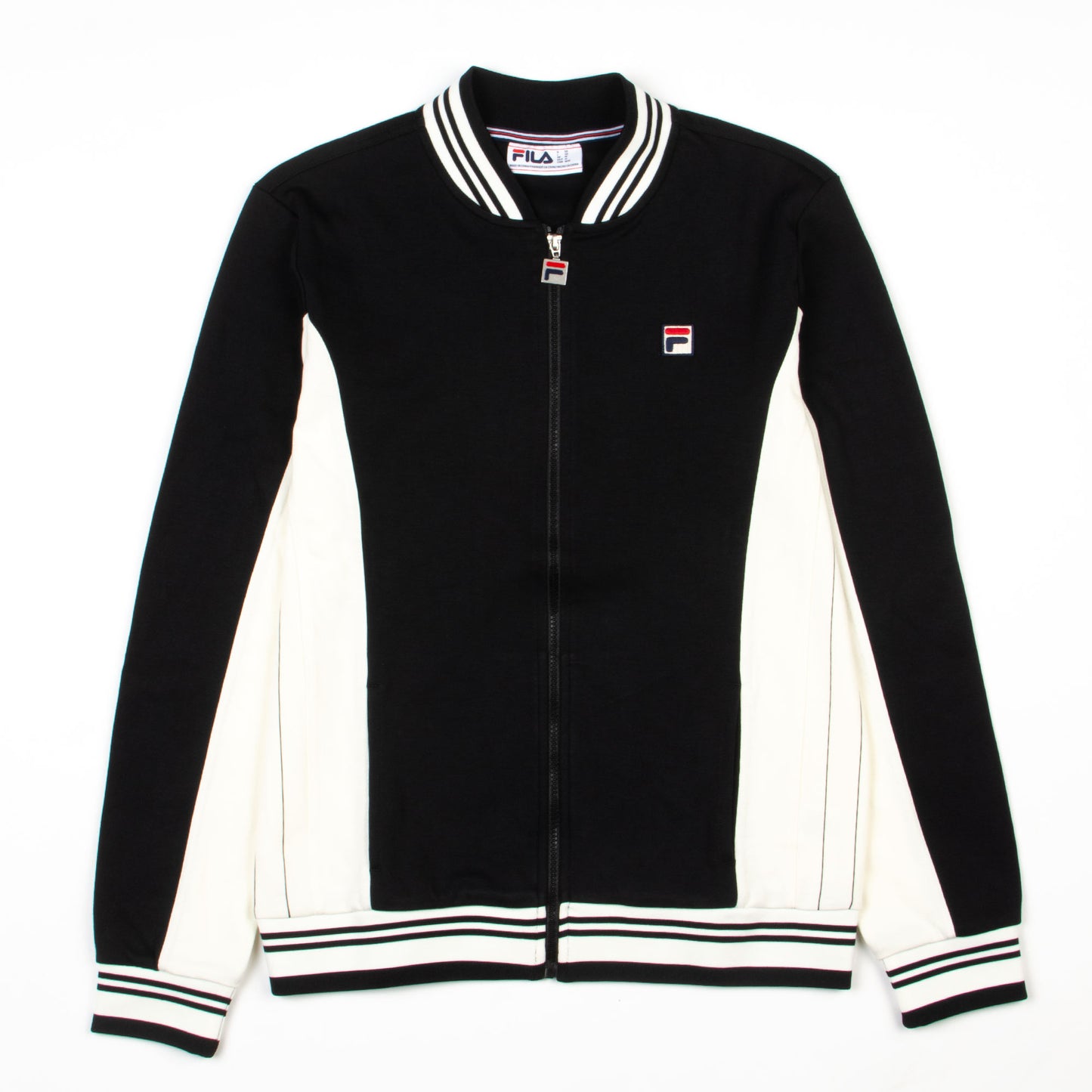 FILA Settanta Baseball Style Track Jacket in Black/ Gardenia