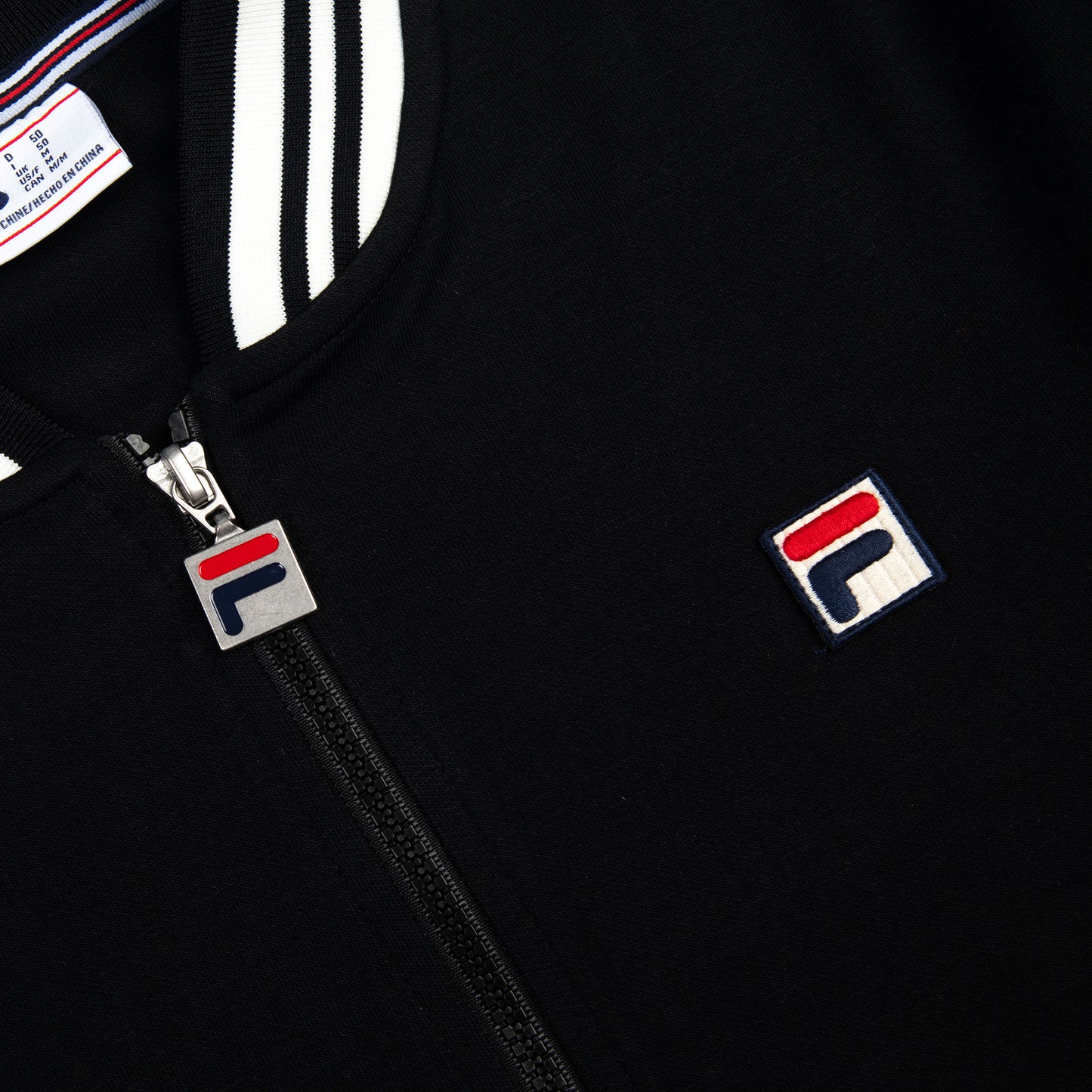 FILA Settanta Baseball Style Track Jacket in Black/ Gardenia