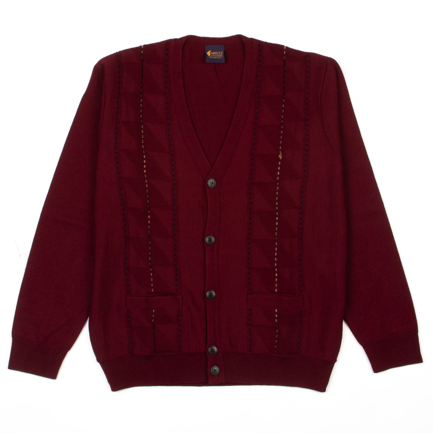 Gabicci Button Through Cardigan Merlot Stripe Pattern - Wool Mix