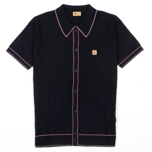 Gabicci - Shaun Navy Knit Button Through Polo
