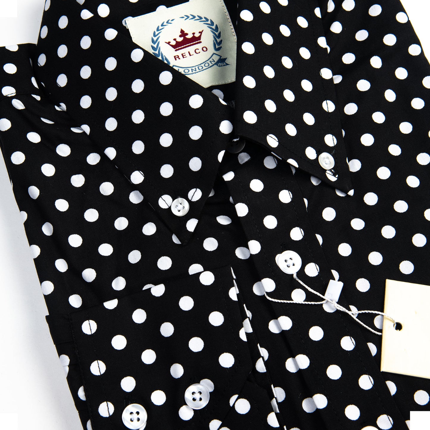 Black Polka Dot Button Down Shirt - 60s Beatles Mod