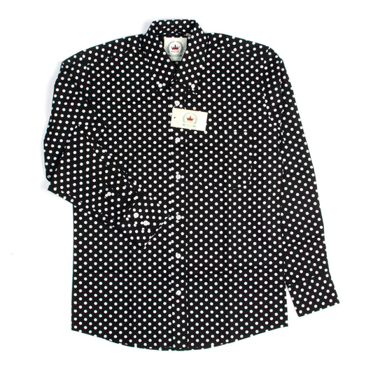Black Polka Dot Button Down Shirt - 60s Beatles Mod