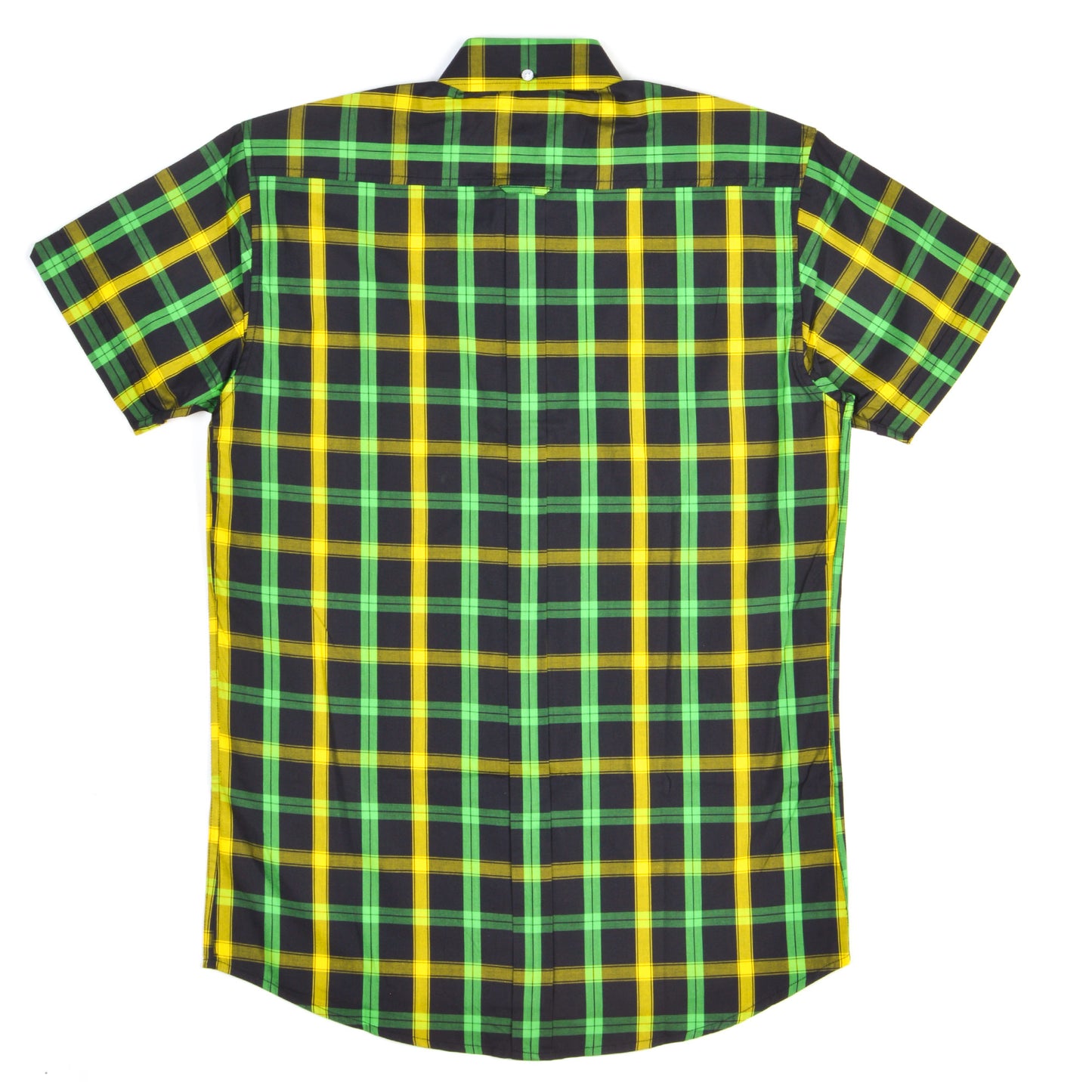 Green, Yellow & Black Check Button Down Short Sleeve Shirt