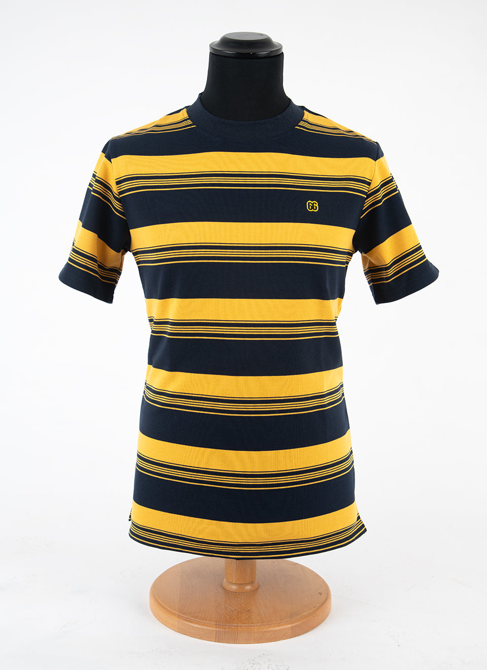 The Downing Navy & Sunset Yellow  - 60s Surf Inspired Stripe 300g T-shirt by 66Clothing