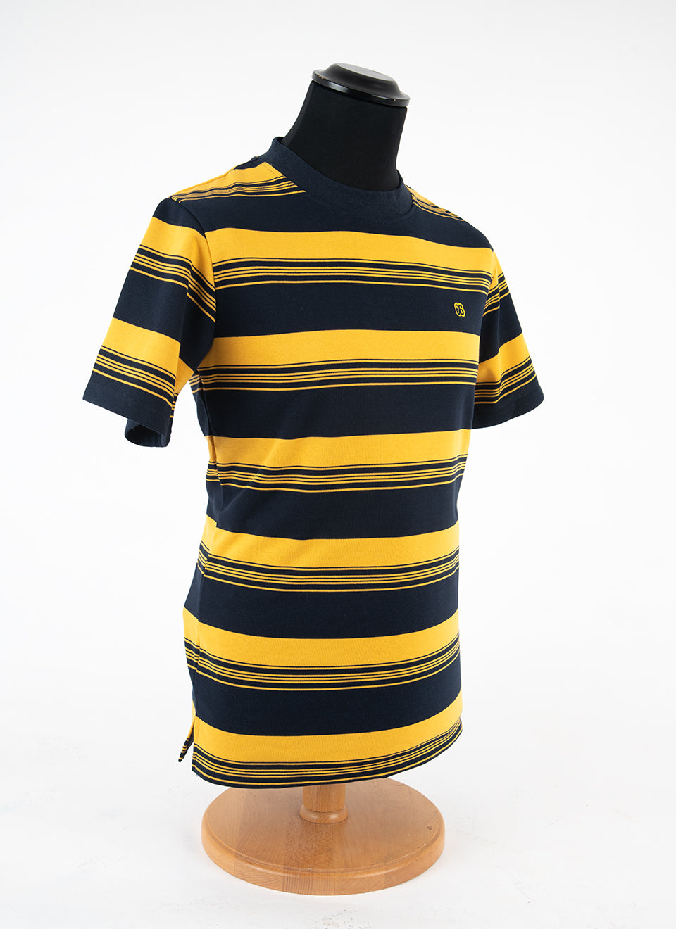 The Downing Navy & Sunset Yellow  - 60s Surf Inspired Stripe 300g T-shirt by 66Clothing