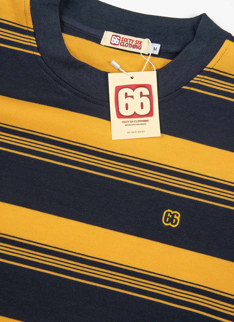 The Downing Navy & Sunset Yellow  - 60s Surf Inspired Stripe 300g T-shirt by 66Clothing
