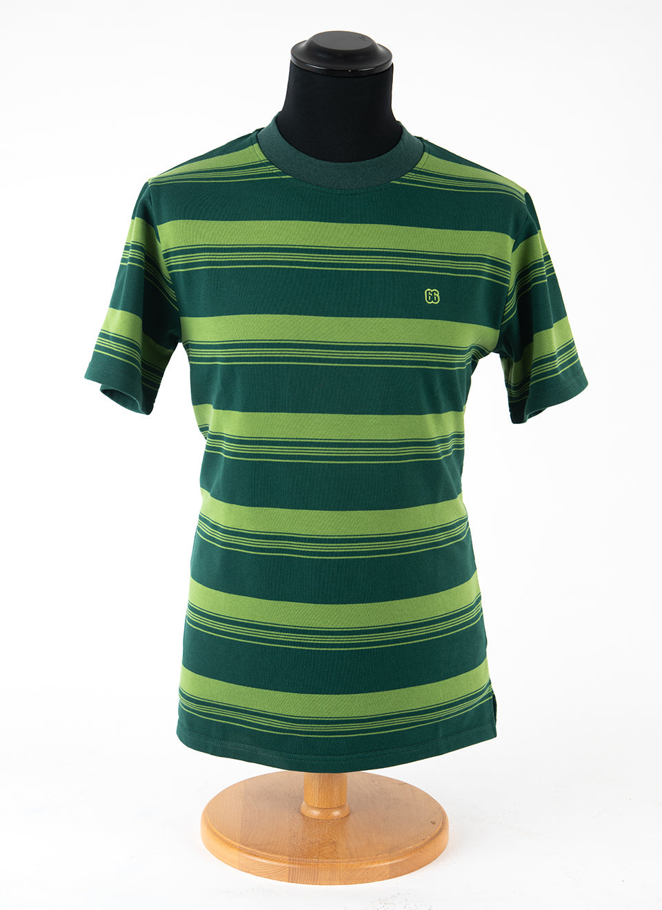 The Downing 2 Shades Of Green - 60s Surf Inspired Stripe 300g T-shirt by 66Clothing