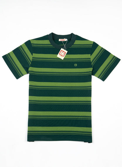 The Downing 2 Shades Of Green - 60s Surf Inspired Stripe 300g T-shirt by 66Clothing