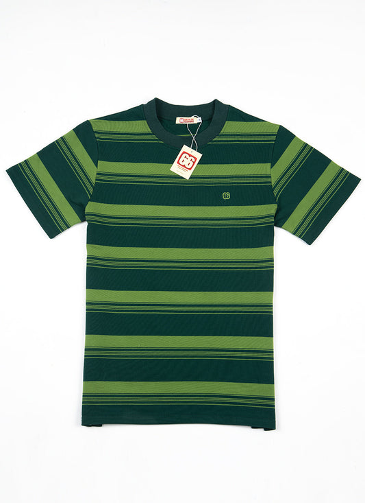 The Downing 2 Shades Of Green - 60s Surf Inspired Stripe 300g T-shirt by 66Clothing