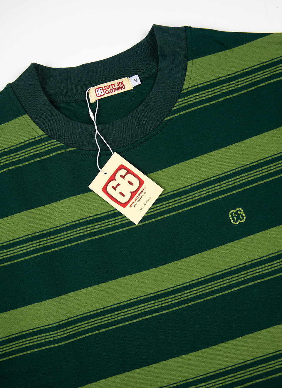 The Downing 2 Shades Of Green - 60s Surf Inspired Stripe 300g T-shirt by 66Clothing