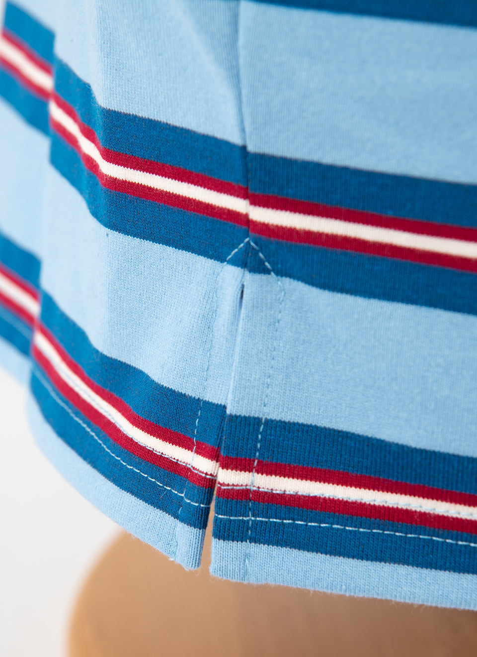 The Downing 2 Shades Of Blue & Dark Red  - 60s Surf Inspired Stripe 300g T-shirt by 66Clothing