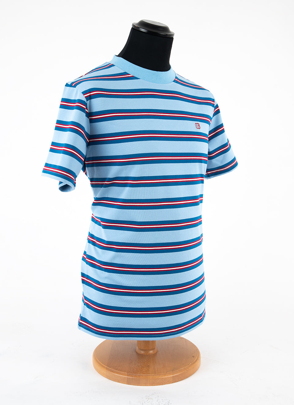 The Downing 2 Shades Of Blue & Dark Red  - 60s Surf Inspired Stripe 300g T-shirt by 66Clothing