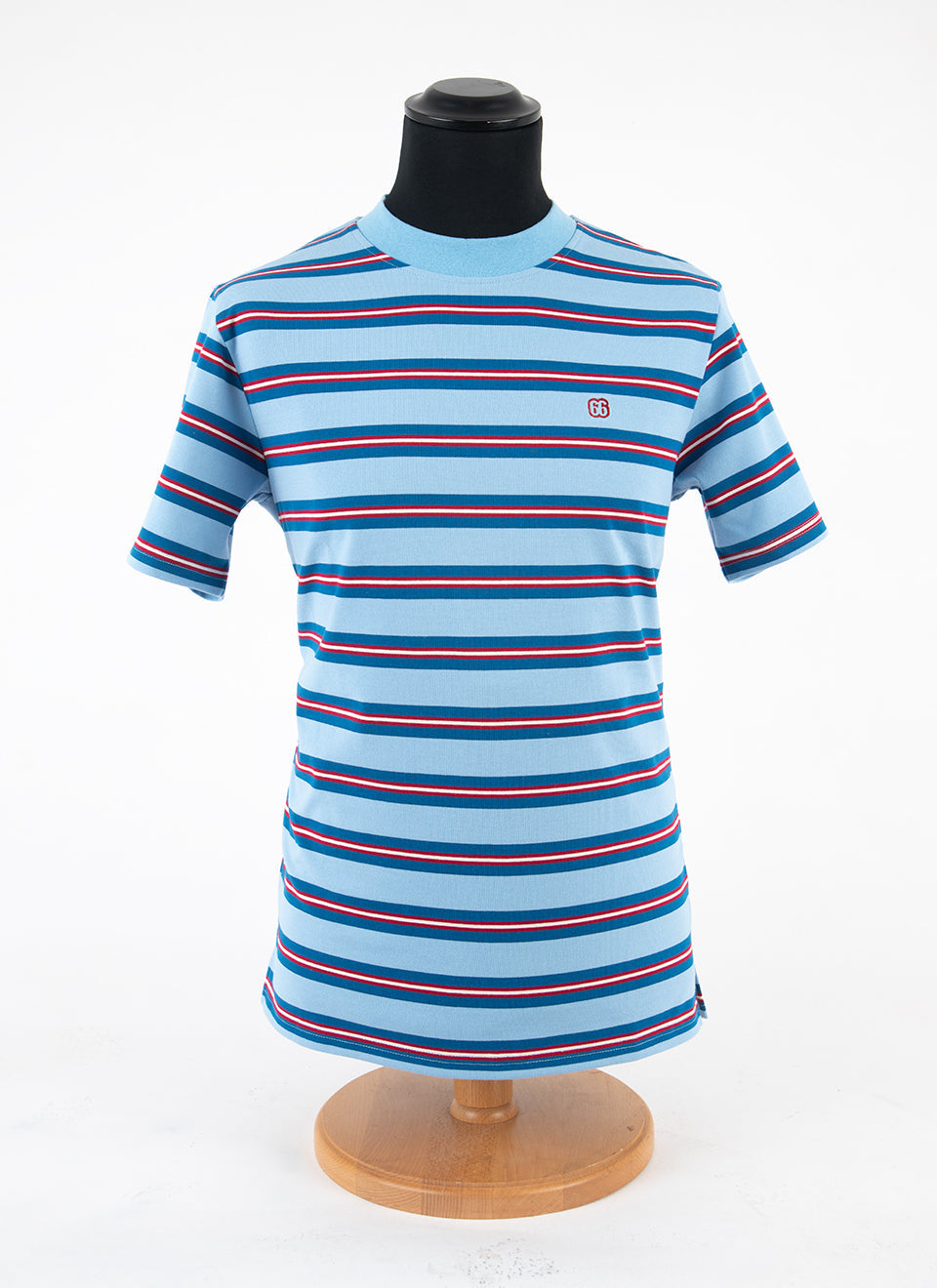 The Downing 2 Shades Of Blue & Dark Red  - 60s Surf Inspired Stripe 300g T-shirt by 66Clothing