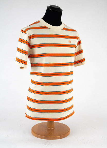 The Downing Cream Sunset Orange & Navy  - 60s Surf Inspired Stripe 300g T-shirt by 66Clothing