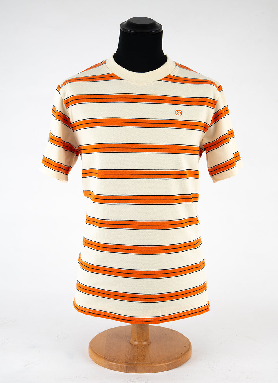 The Downing Cream Sunset Orange & Navy  - 60s Surf Inspired Stripe 300g T-shirt by 66Clothing