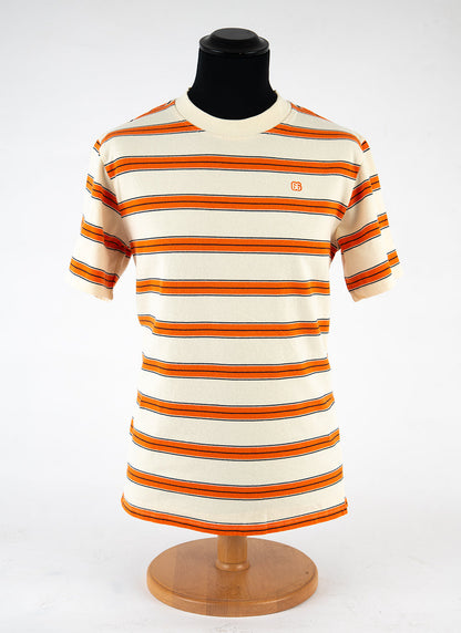 The Downing Cream Sunset Orange & Navy  - 60s Surf Inspired Stripe 300g T-shirt by 66Clothing