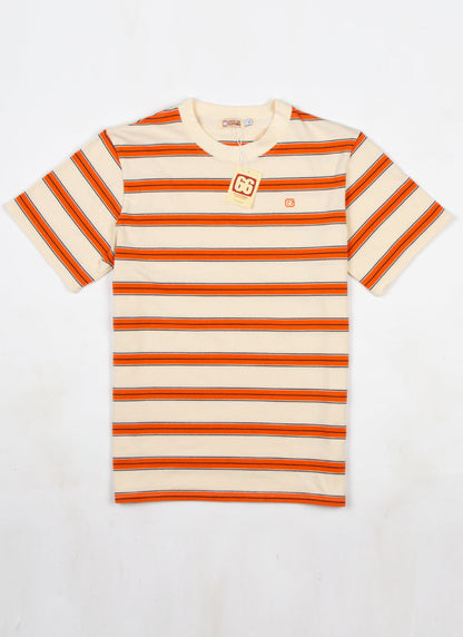The Downing Cream Sunset Orange & Navy  - 60s Surf Inspired Stripe 300g T-shirt by 66Clothing